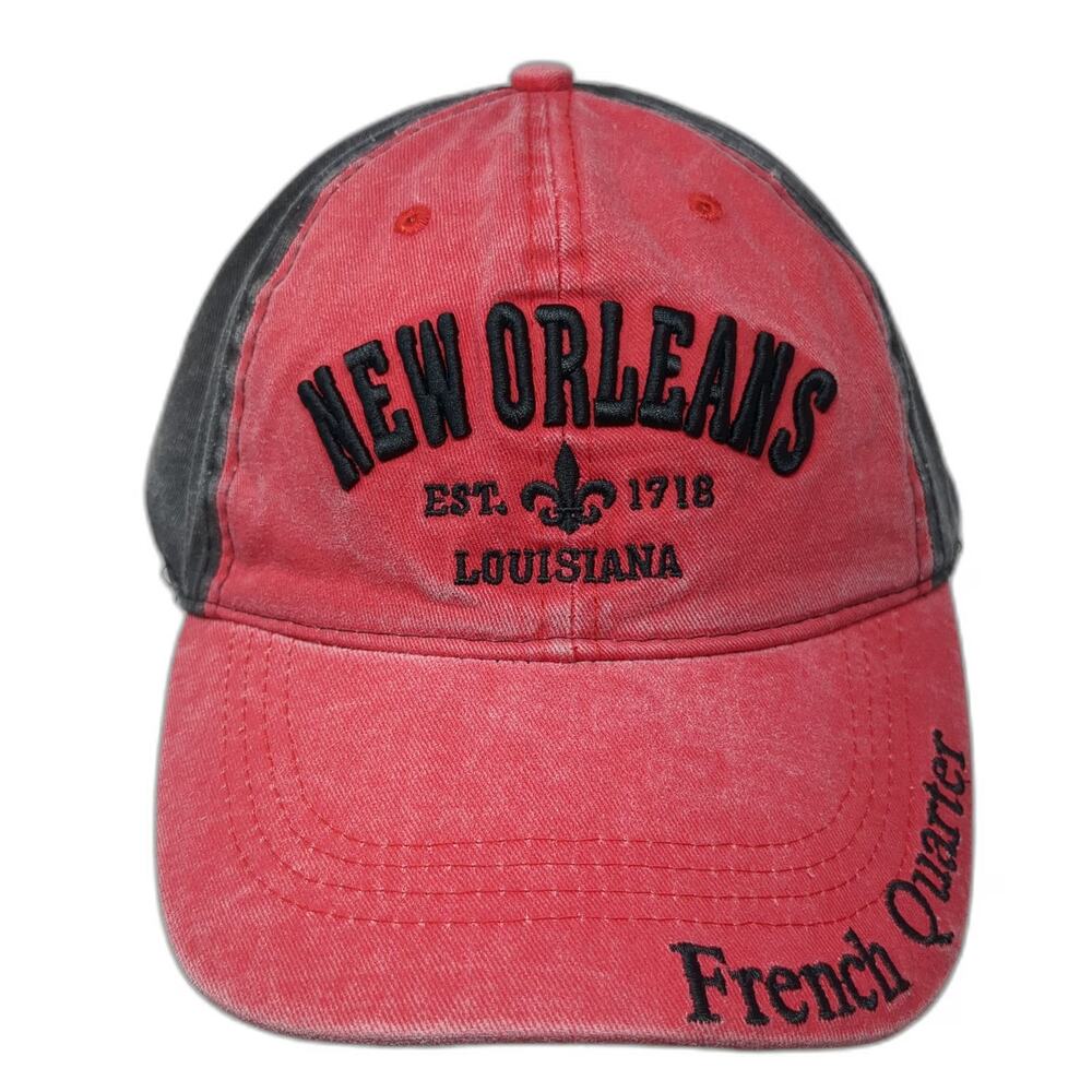 Lucky 7 Baseball Cap Red Black One Size New Orleans French Quarter Strapback Hat